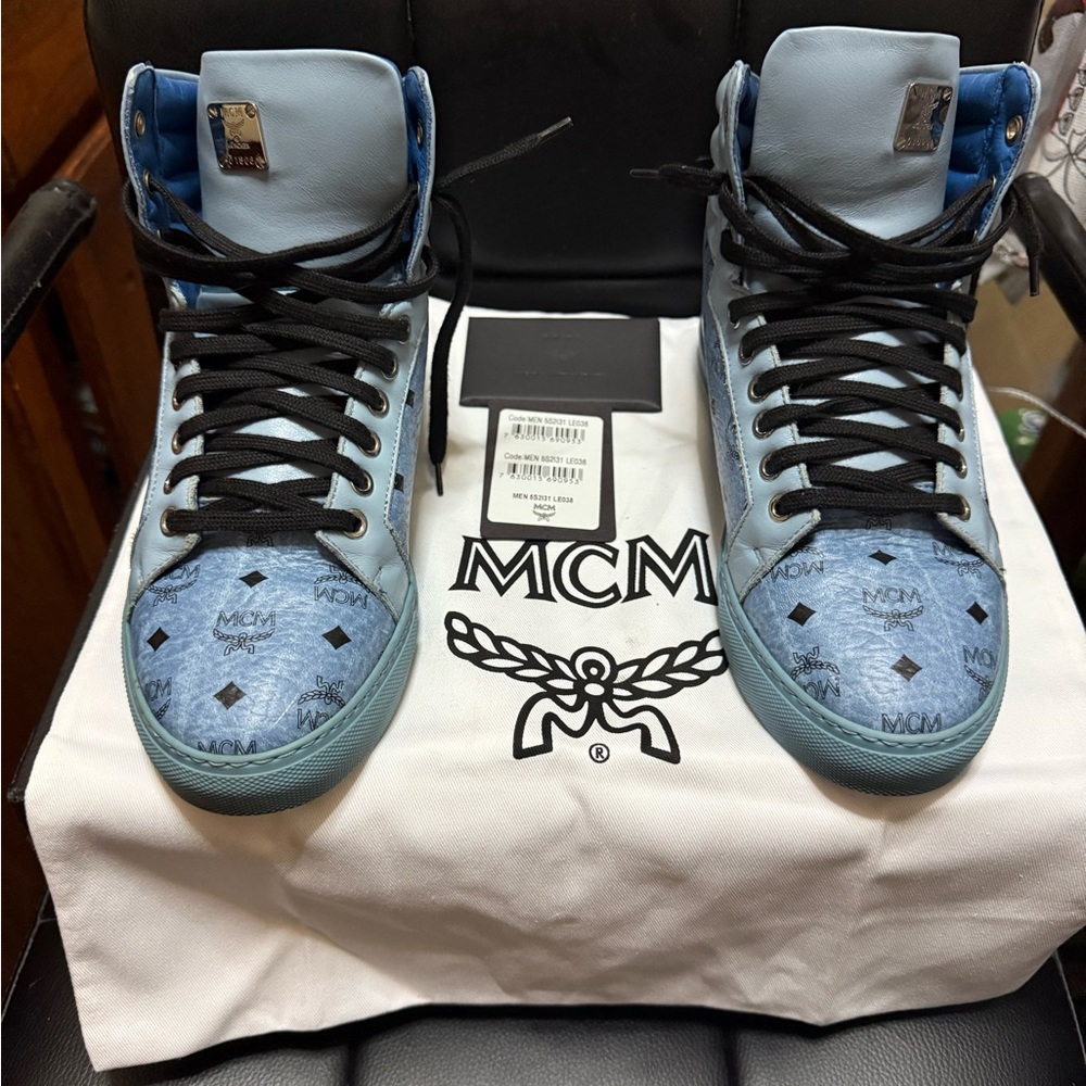 MCM Light Blue High-Top Sneakers Size 8